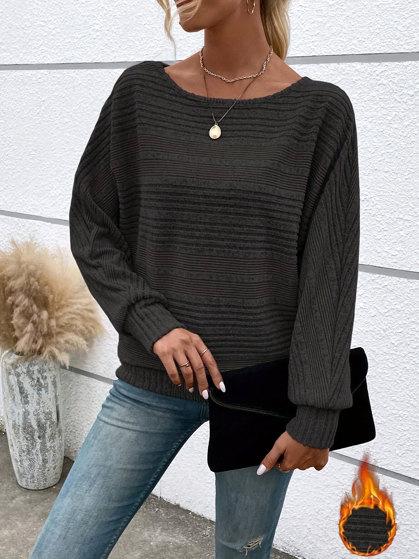 1 հատ Women'S Casual Crew Neck Knit T-shirt - պոլիեսթեր պինդ գույնի երկարաթև վերնաշապիկ գարնան/աշունի համար