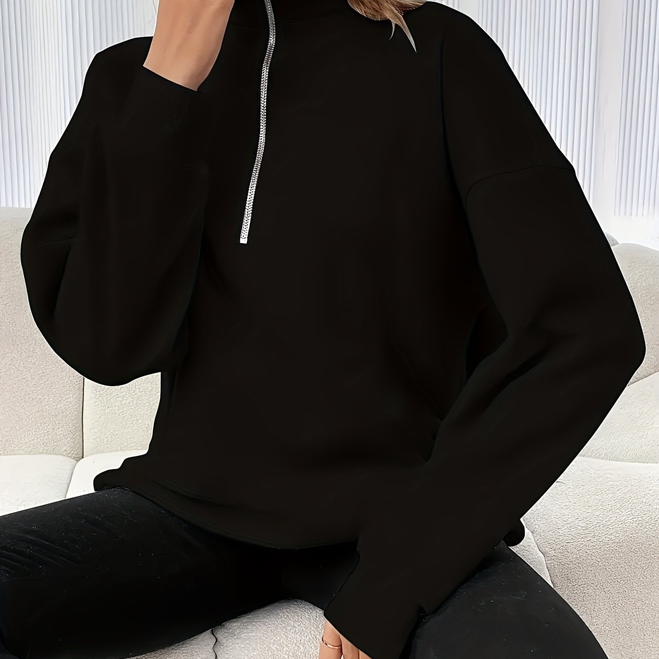 Women's Fashion Solid Color Zip-Up Fleece Sweatshirt - Sporty, Machine Washable, High Neck Pullover for Fall/Winter
