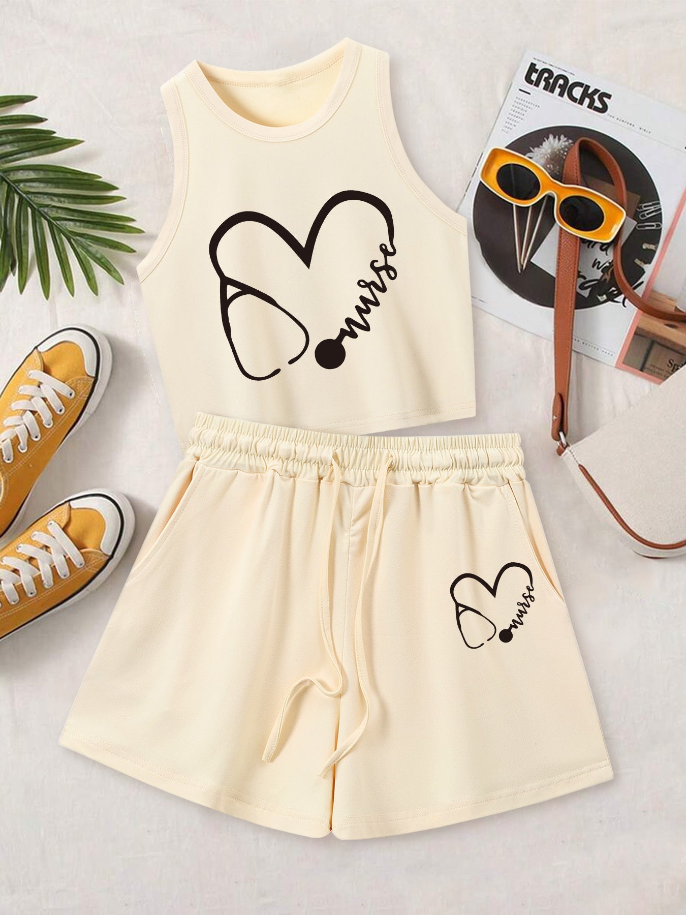 Women's Casual Vest and Shorts Set with Drawstring Detail
