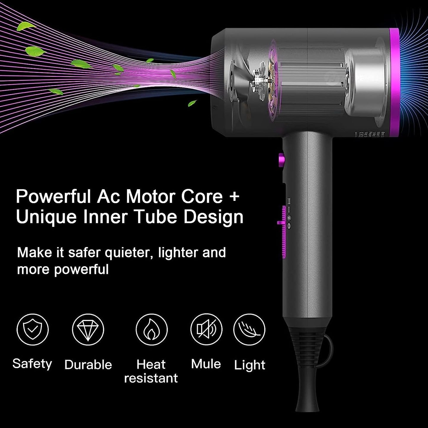 Slopehill Professional Ionic Hair Dryer, Powerful 1800W Fast Drying Low Noise Blow Dryer with 2 Concentrator Nozzle 1 Diffuser Attachments for Home Salon Travel