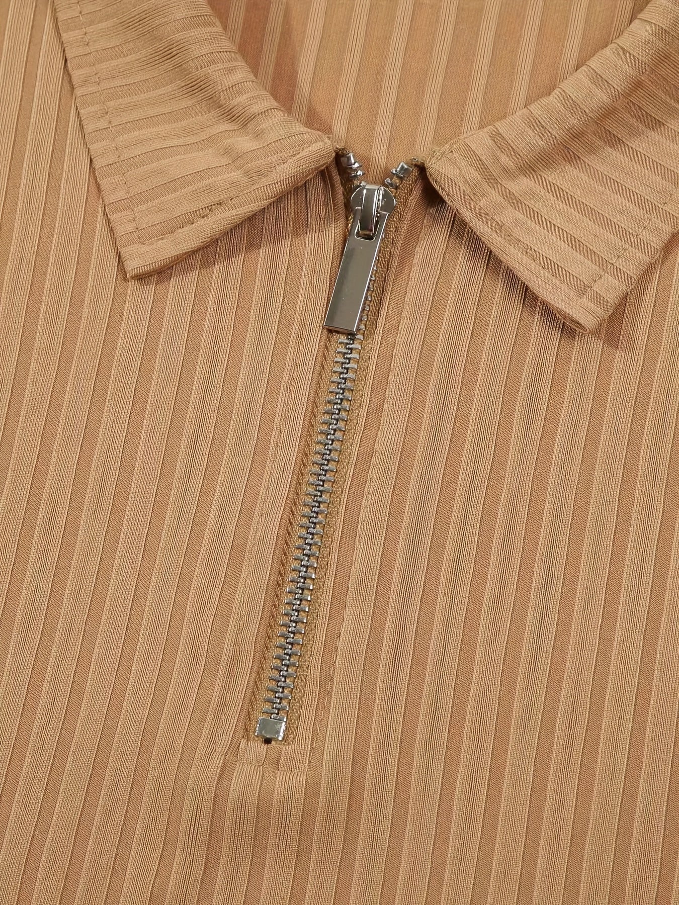 Men's Casual Sports Ribbed Long Sleeve Zipper Lapel Golf Shirt, Spring And Fall