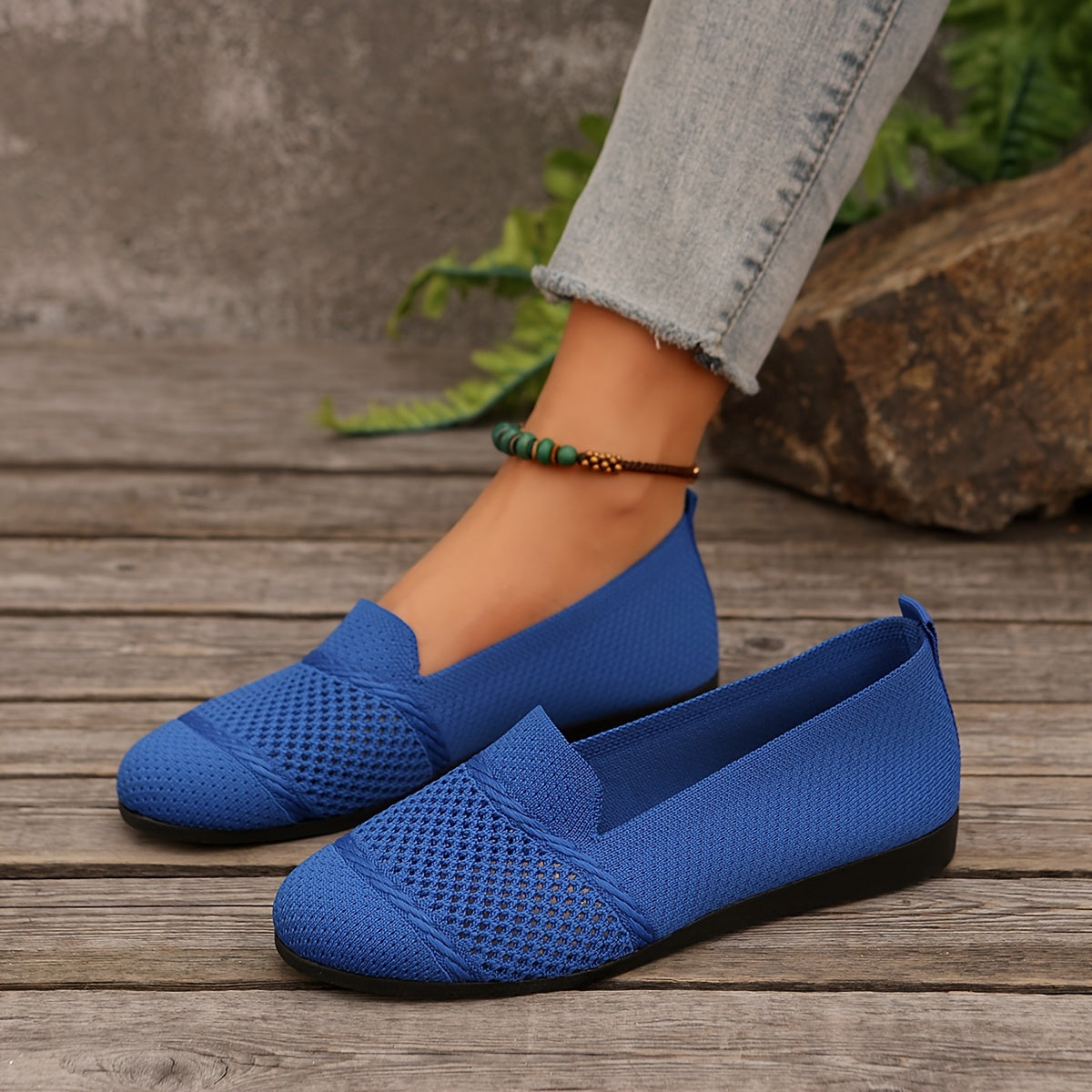 Women's Solid Color Knitted Flats, Lightweight Flat Soft Sole Walking Shoes, Round Toe Daily Footwear