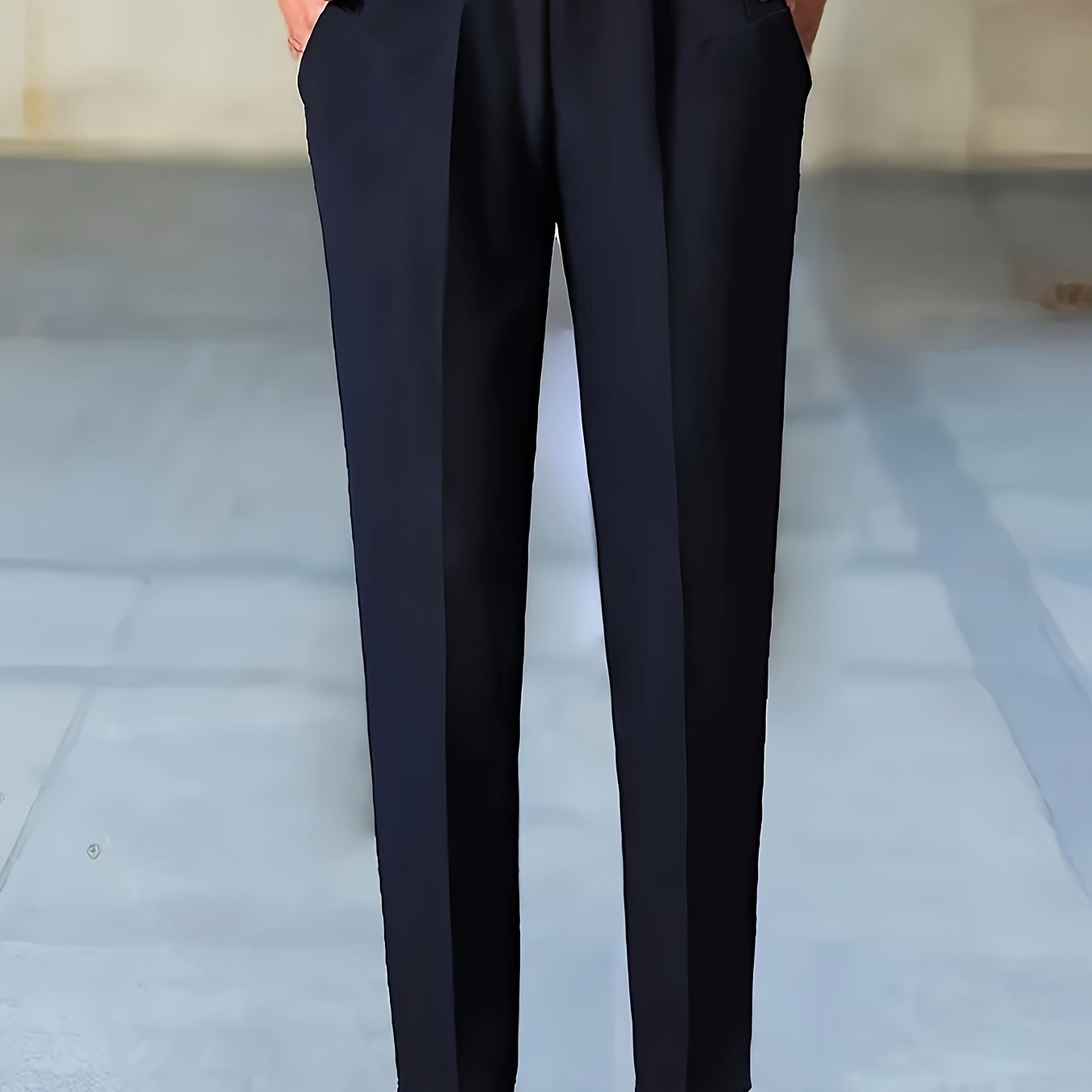 Women's Elegant High-Waist Tapered Pants with Slant Pockets, Versatile Elastic Waistband, Solid Black Color, Ideal for Office and Casual Wear, Office Wear Pants|Tapered Trousers|Glossy Finish