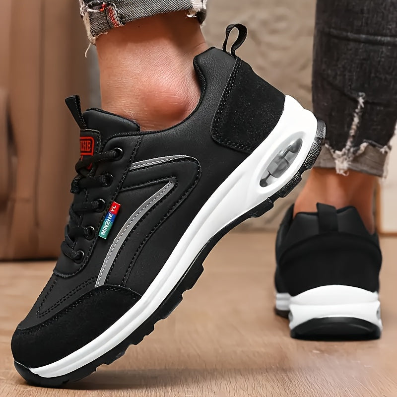 Men's Casual Athletic Sneakers - Low-Top Lace-Up Design, White & Blue Upper with Black Accents, Comfortable Fabric Inner Lining, Durable EVA Sole, PU Material, Perfect for Casual Attire, Casual Sneakers | Lowtop Sneakers | Br