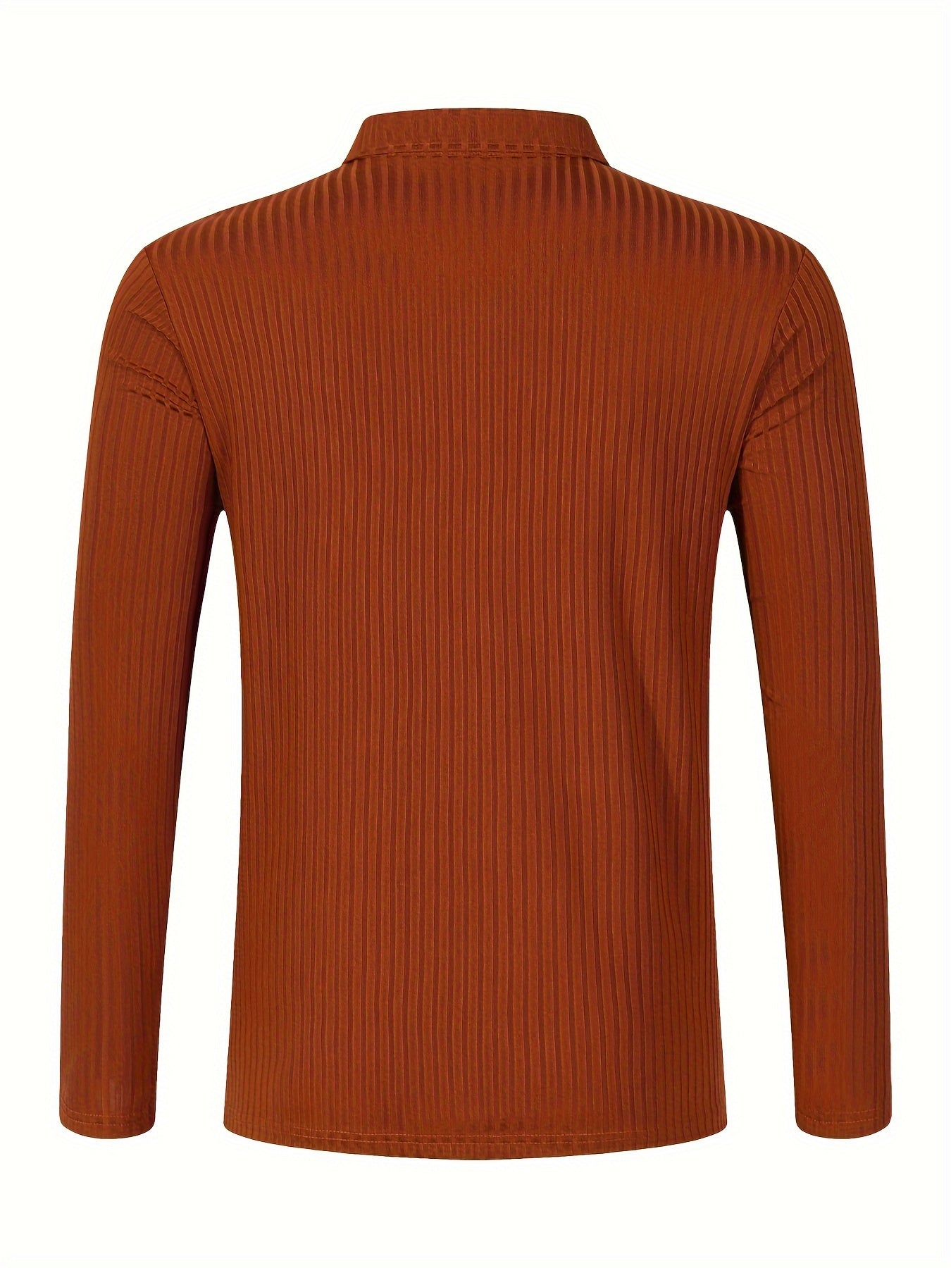 Men's Casual Sports Ribbed Long Sleeve Zipper Lapel Golf Shirt, Spring And Fall