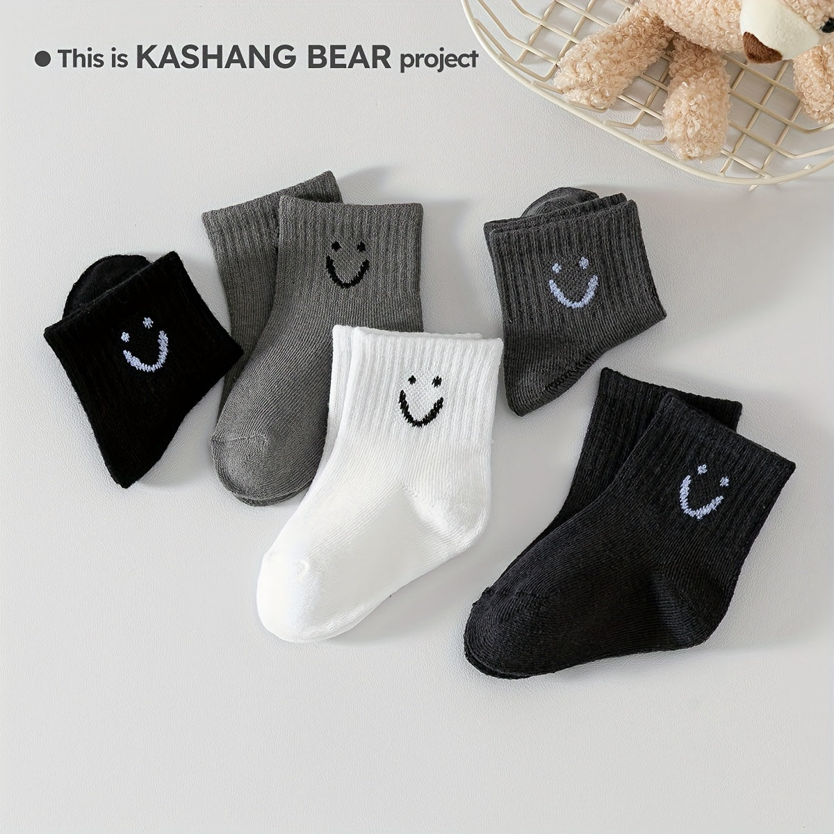 2/5 Pairs of Baby Socks Four Seasons Cotton Socks Cute Expressions 0-5 Years Old Boys And Girls Sports Mid-Tube Short Socks