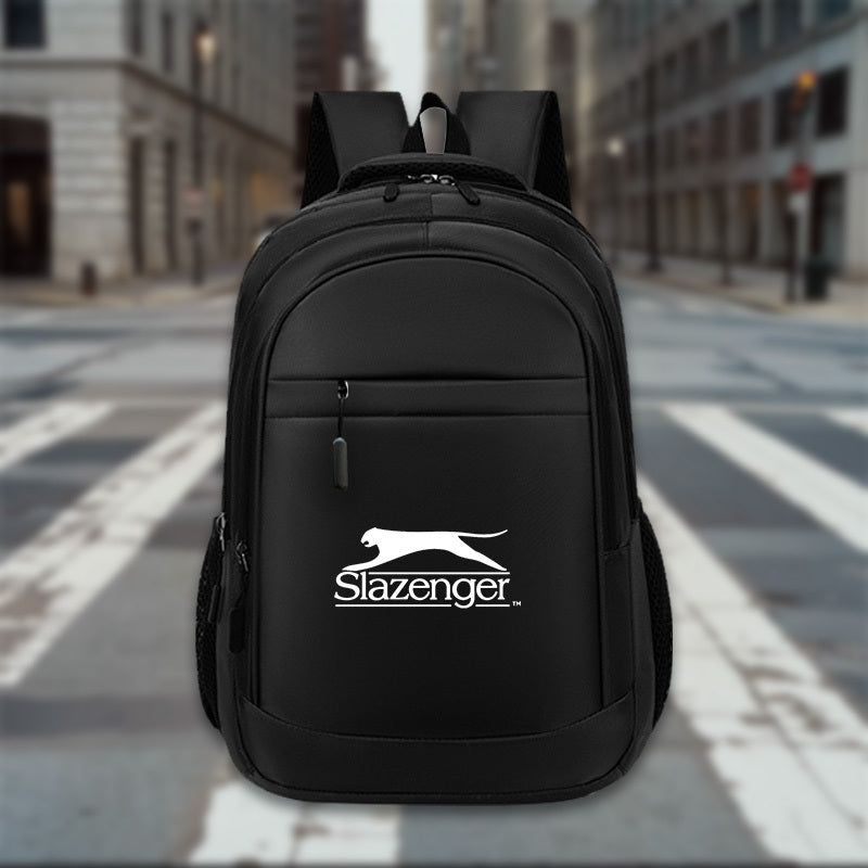 Slazenger R40 Casual Backpack - Sleek Black with White Logo, Durable Fabric, Multiple Compartments Padded Shoulder Straps for Daily Commute, Travel, School, Work, Backpack for Travel, Urban Carry, Versatile Bag, Sturdy Cons