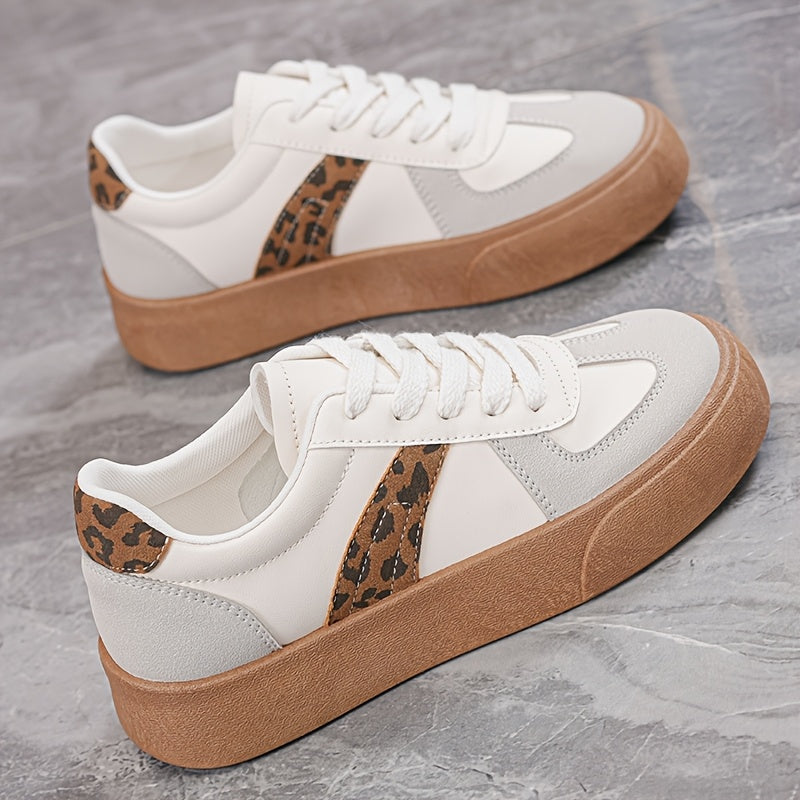 Women'S Striped Lace-Up Sneakers, Low Top Casual Shoes, All-Season Comfortable Lightweight Footwear, Plain Toe, Polyurethane Upper, Fabric Inner, Rubber Sole, Fabric Insole