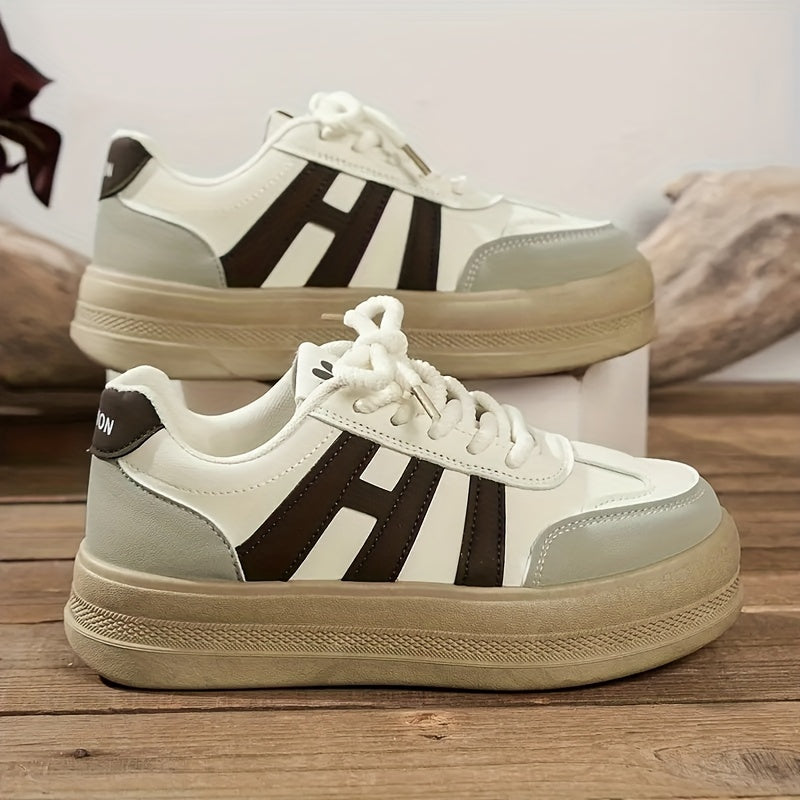 Women'S Thick Sole Casual Sneakers, Breathable Fabric Upper, All-Season Spring Sports Shoes, Stabilizing Support, Sole, Polyurethane Insole, Solid Color Design