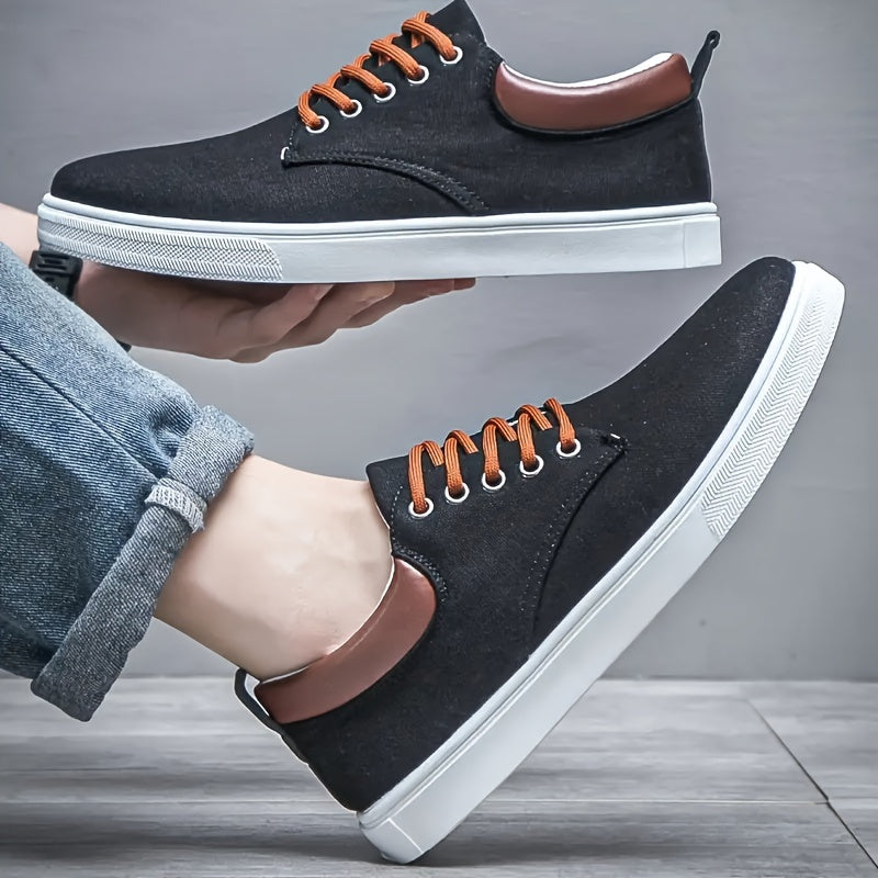Breathable Design, Men's Casual Skate Shoes - Gray Canvas Upper with White Rubber Sole, Breathable, Durable, Non-Slip Lace-Up Sneakers for Casual Attire and Outdoor Activities