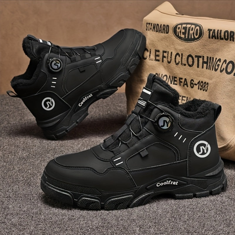 Men'S Winter Fleece-Lined High-Top Boots - Thick Rubber Sole, Warm Lace-Up Ankle Boots with Round Toe & Synthetic Synthetic Faux Upper for Hiking, Outdoor & Casual Wear, Hiking Boots, Durable Footwear, Winter Shoe For Men, Me
