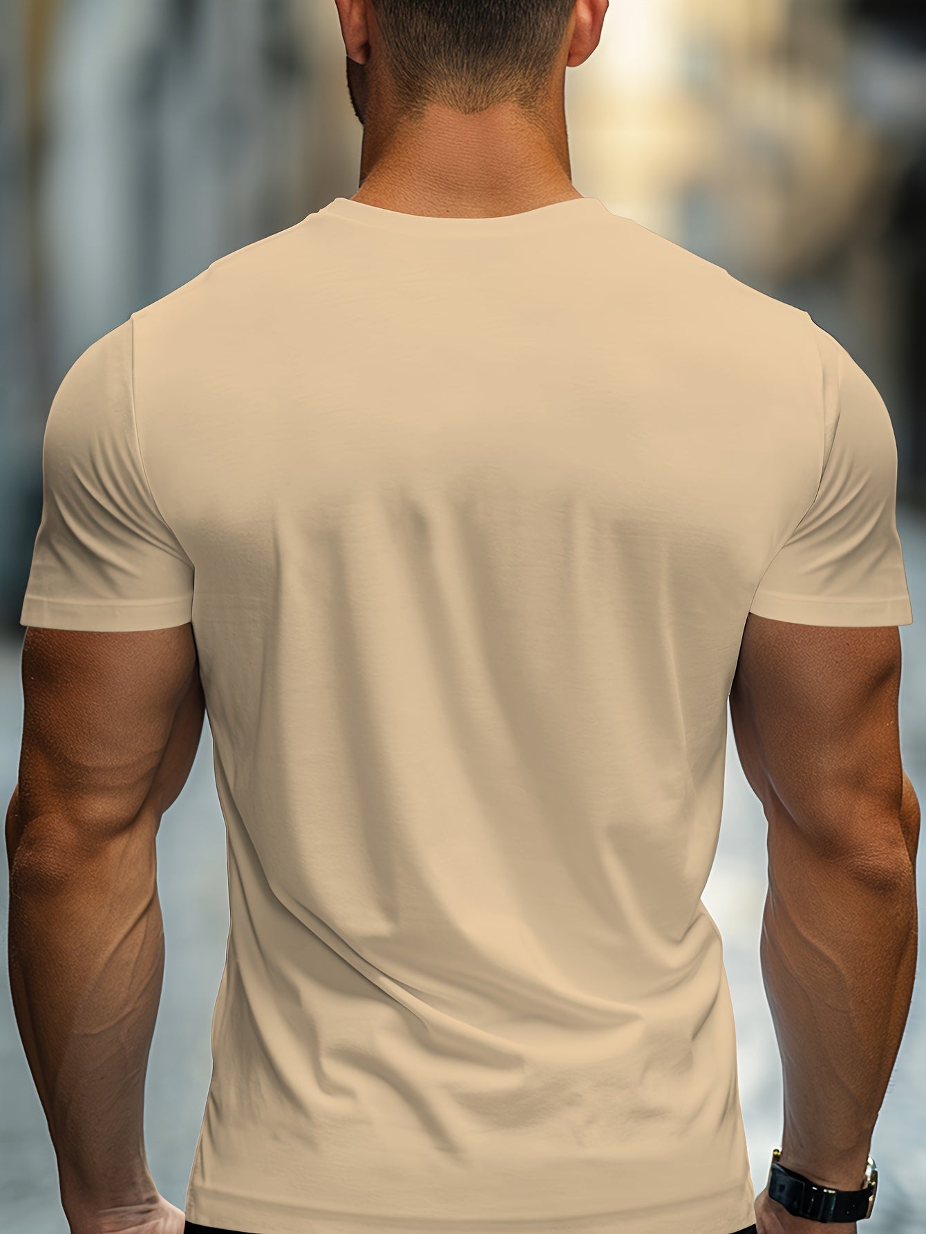 Men'S Casual Crew Neck T-Shirt with Trendy English Print, 95% Polyester 5% Elastane, Slight Stretch Knit Fabric, Regular Fit, Summer Wear - MBDMBD