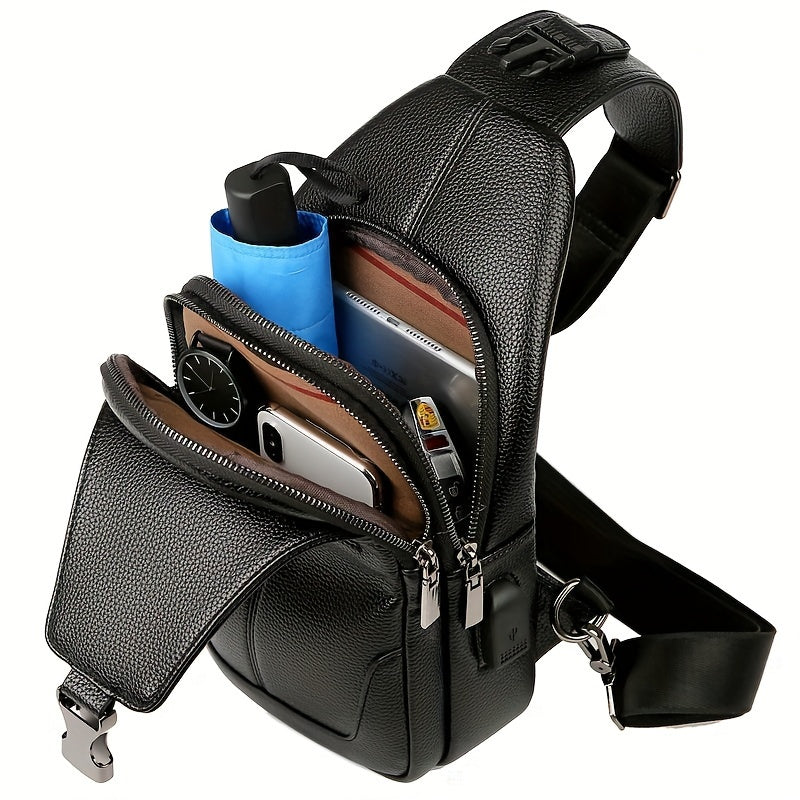 New Men'S Chest Bag 2024 Genuine Faux Leather Texture Crossbody Bag Casual Shoulder Bag Men'S Large Capacity Backpack Trendy