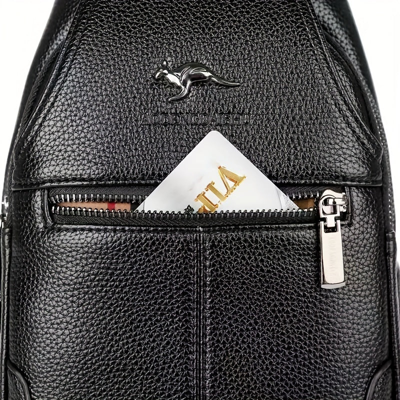 New Men'S Chest Bag 2024 Genuine Faux Leather Texture Crossbody Bag Casual Shoulder Bag Men'S Large Capacity Backpack Trendy