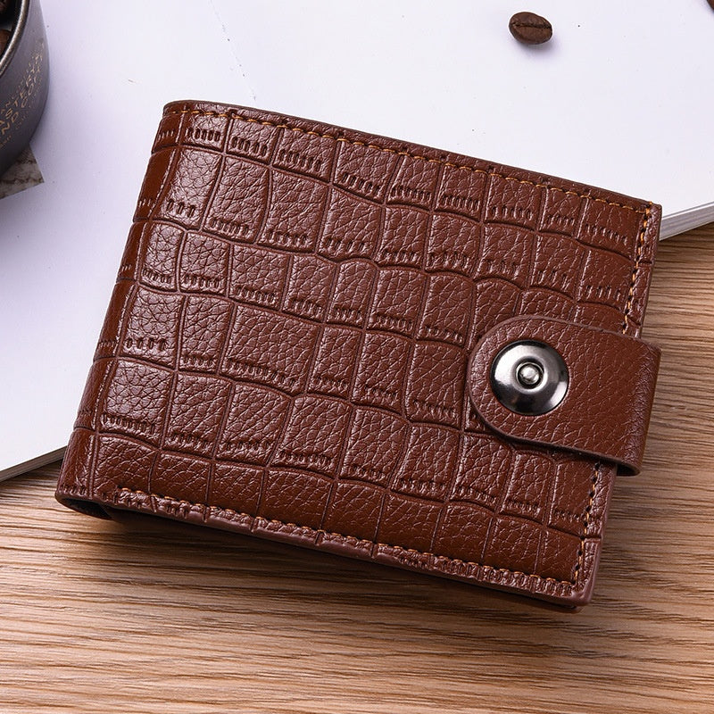 New Safety Button Lock Men's Wallet with Zipper Compartment - with Stone Texture, Multi-Section Cash/Pocket Organizer, Closure for & s, Everyday Carry or Gift for Dad/Husband (Style Suitable for)