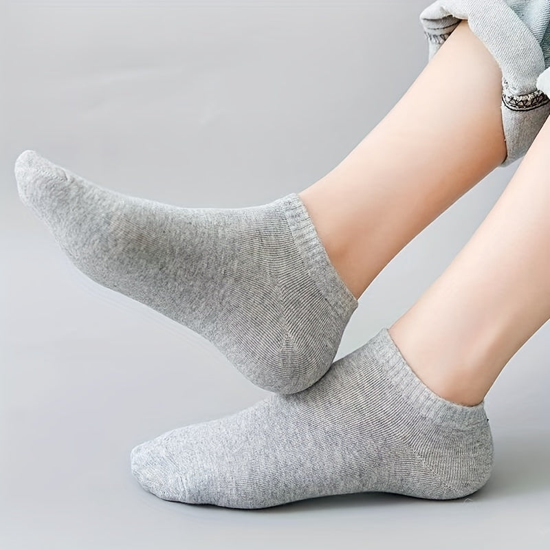 5 Pairs Of Men's Knitted Solid Color Low-cut Socks, Comfy & Breathable Elastic Socks, For Daily Wearing