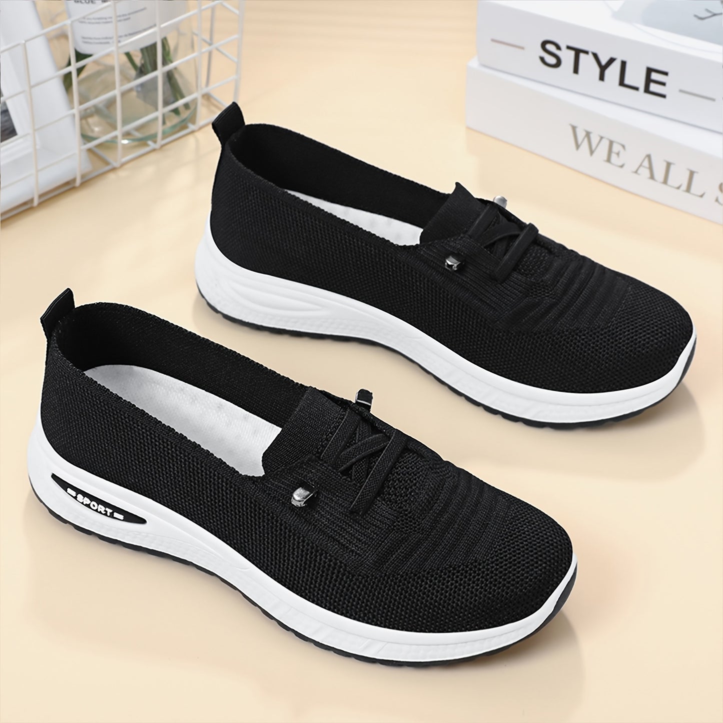 Women's Casual Slip-On Shoes, Simple and Versatile Sports Slip-On Shoes, Knitted Upper