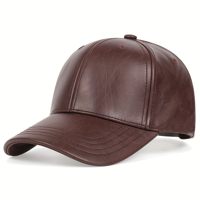Solid Color Casual Baseball Cap PU Leather Waterproof Dad Hat Unisex Adjustable Sunshade Golf Cap For Women Men