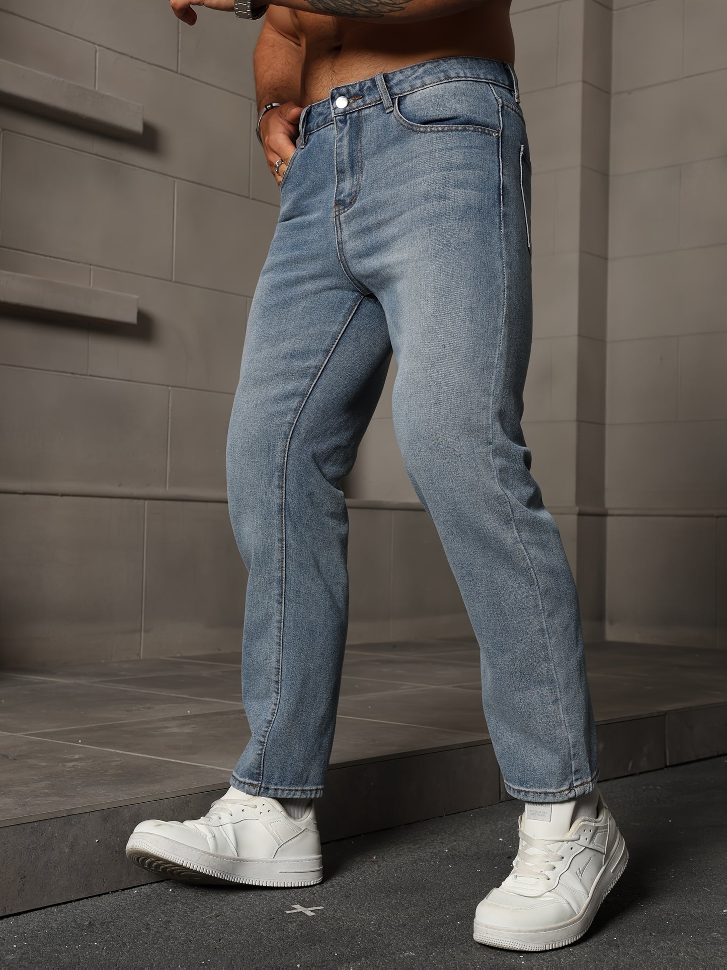 Men's Casual Denim Jeans, 80% 14.0% Viscose 5.0% Polyester 1.0% Modal Blend, Solid Color, Non-Stretch Fabric, Regular Fit, All-Season, Washed Finish, Woven - Multiple Sizes Available, Casual Wear Jeans|Versatile Jeans| Blend