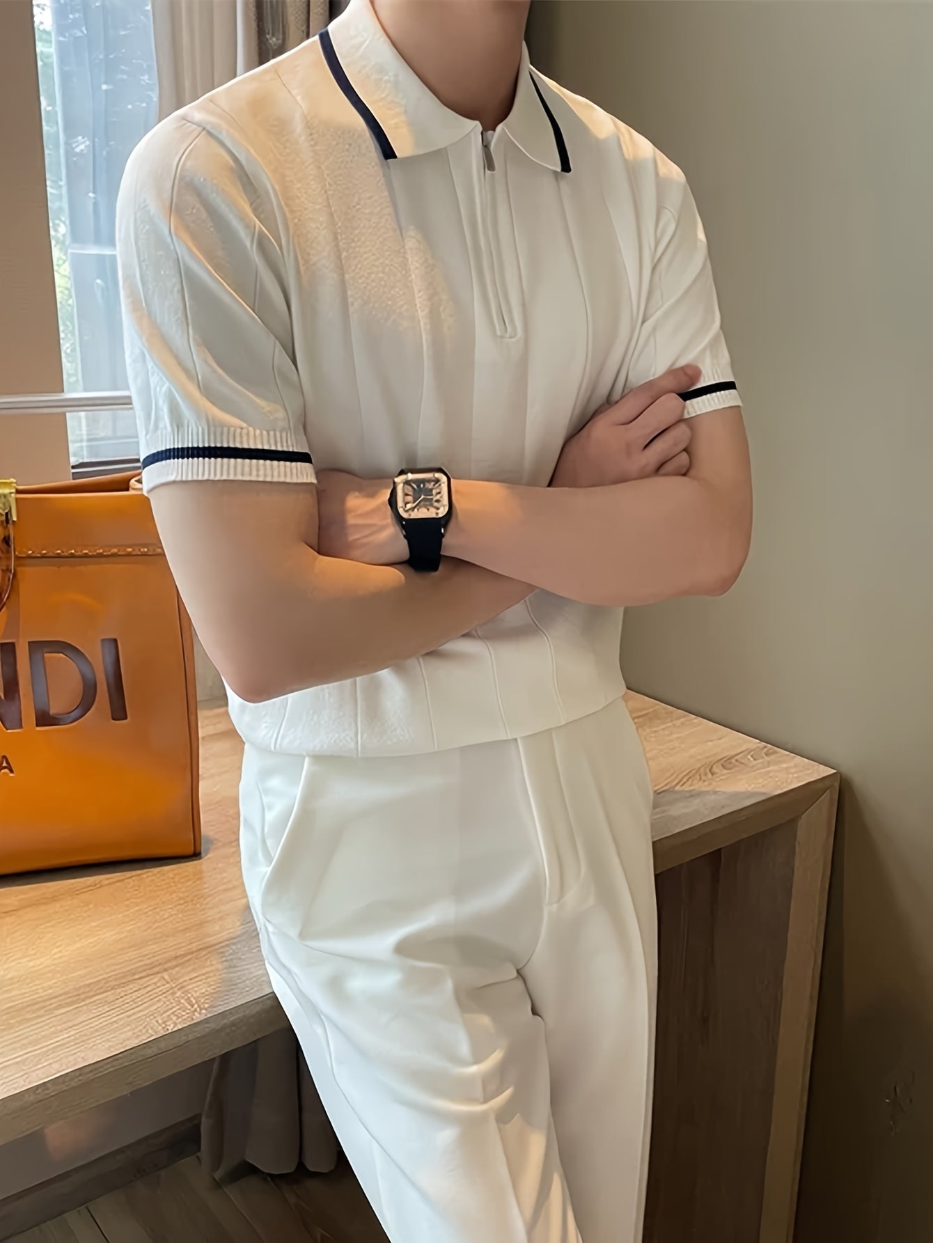 Men's Short Sleeve Knit Polo Shirt Casual Summer Top