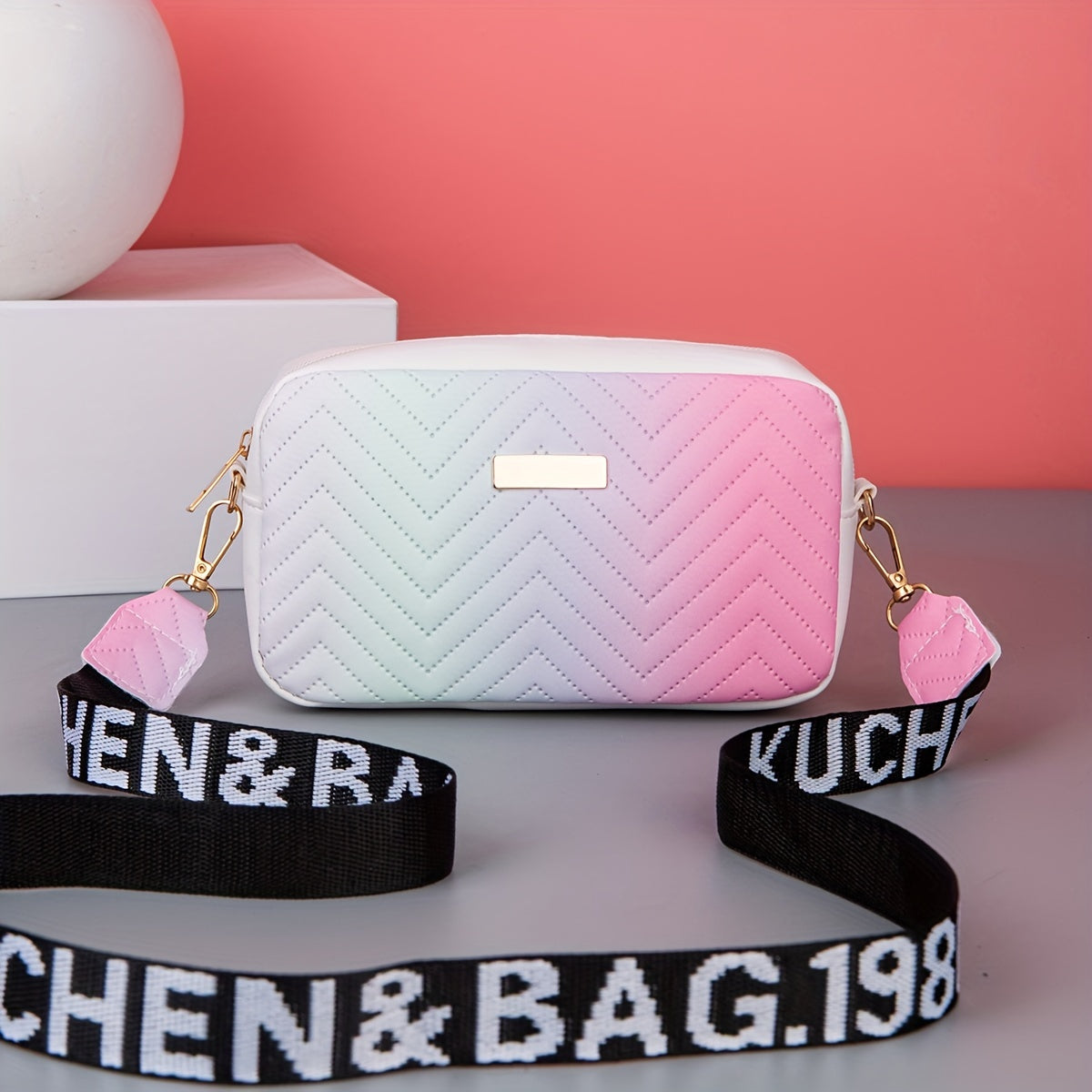 Fashion Gradient Quilted Crossbody պայուսակ, գերժամանակակից PU ուսի պայուսակ, կանացի նորաձև ձեռքի պայուսակ և դրամապանակ