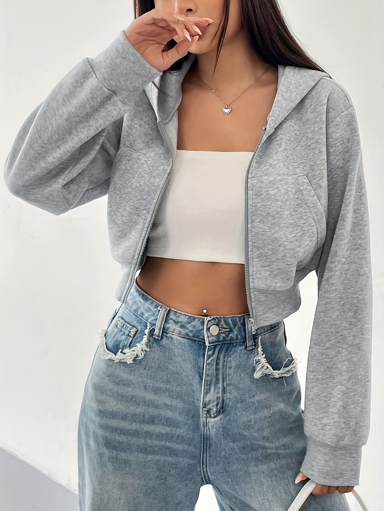 Գեղեցիկ պինդ գույնի Zip-Up Hoodie կանանց համար - սպորտային, պոլիեսթեր, լվացվող մեքենայով - կատարյալ աշուն/ձմեռ