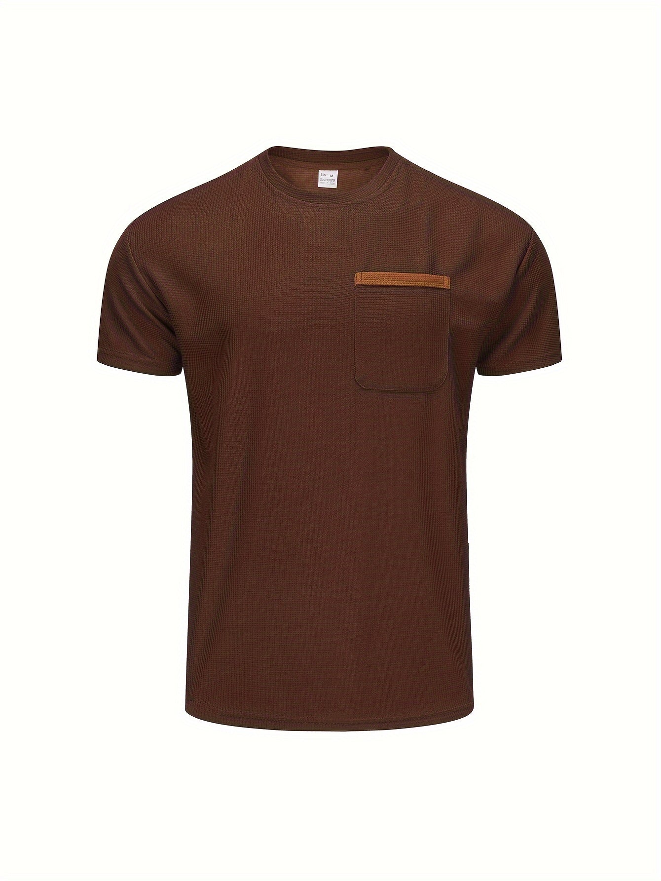 Men's Solid T-shirt With Chest Pocket, Casual Short Sleeve Crew Neck Tee, Men's Clothing For Summer Outdoor