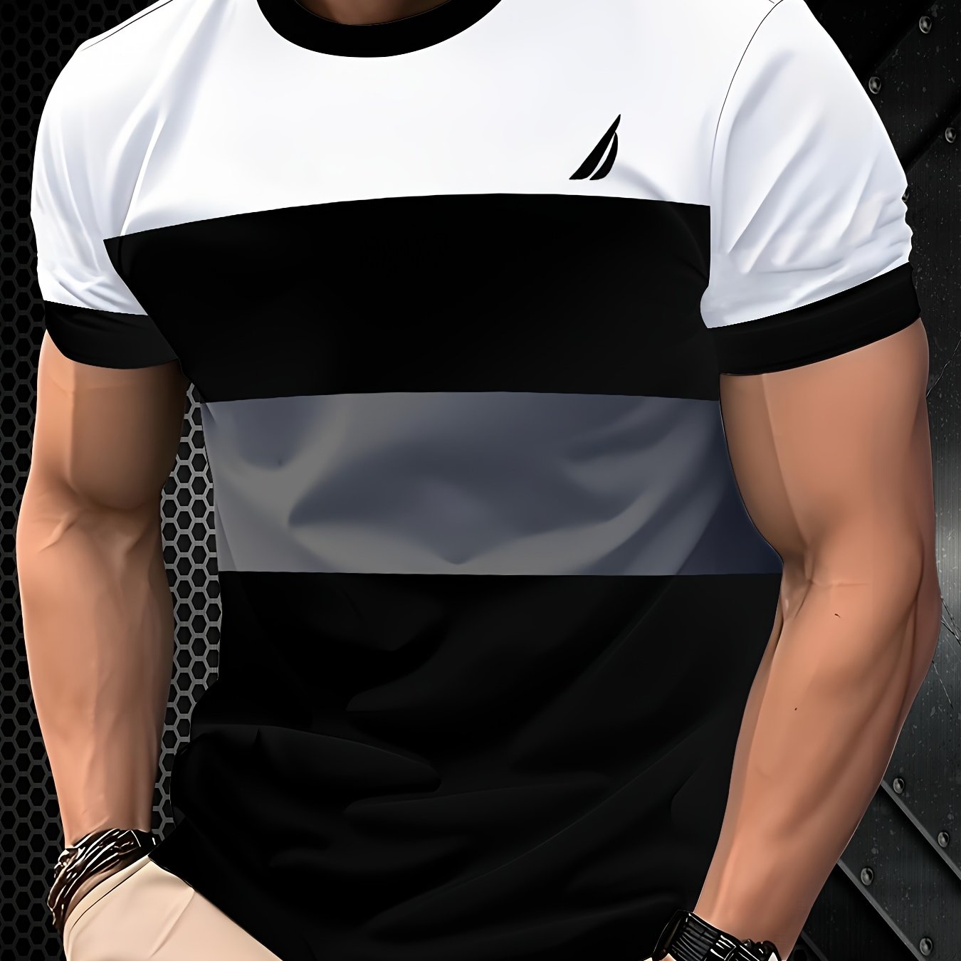 Men'S Stylish Casual T-Shirt - 100% Polyester, Crew Neck Short Sleeve, Machine Washable, Comfortable All-Season Wear Smooth Texture Fabric