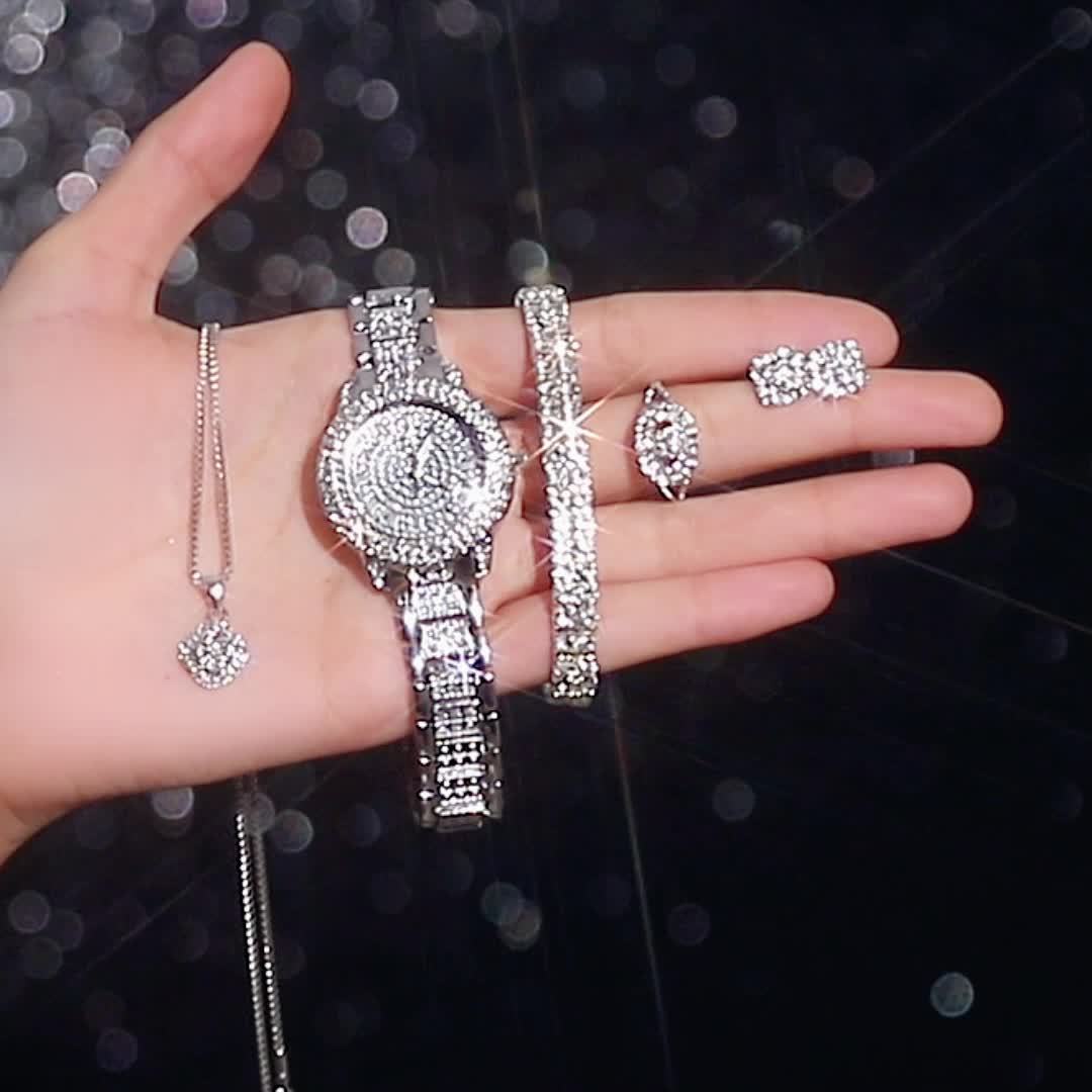 6pcs Luxury Fashion Women'S Jewelry Set, Rose Golden Stainless Steel Quartz Watch with Matching Necklace, Earrings, and Bracelet, Roman Numerals, Electronic Movement, Non-rechargeable Battery - Perfect Gift for Mom