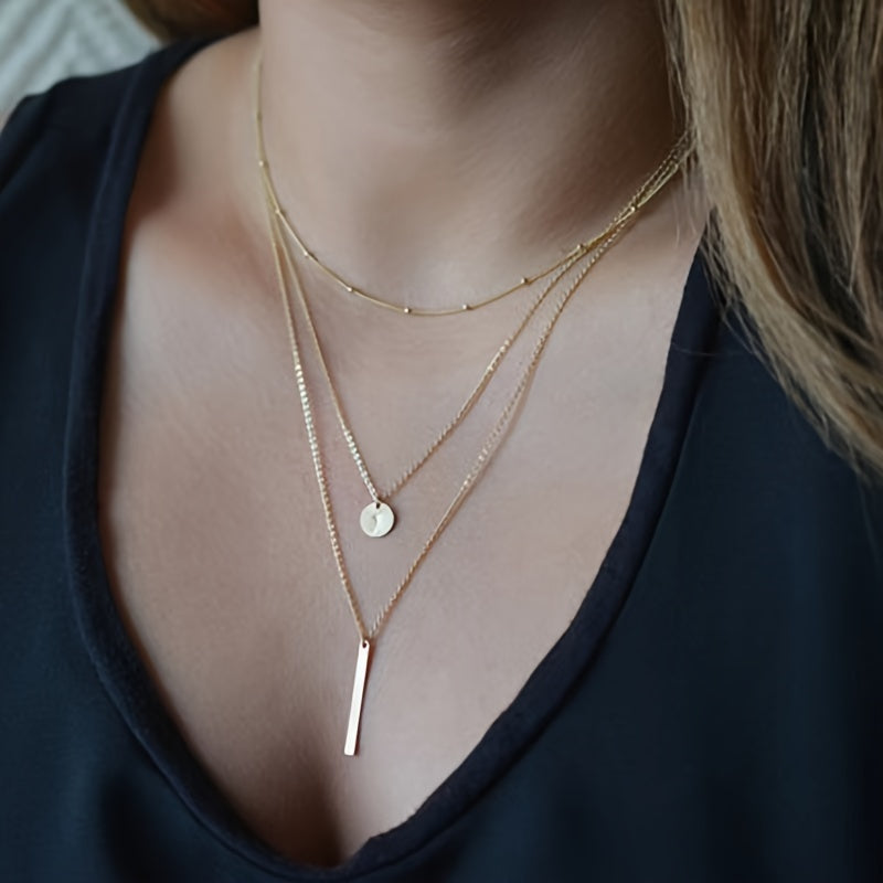 A Stylish Multi-Layered Choker Necklace with Copper Beads And Sequins, Featuring a Creative Three-Layer Design.