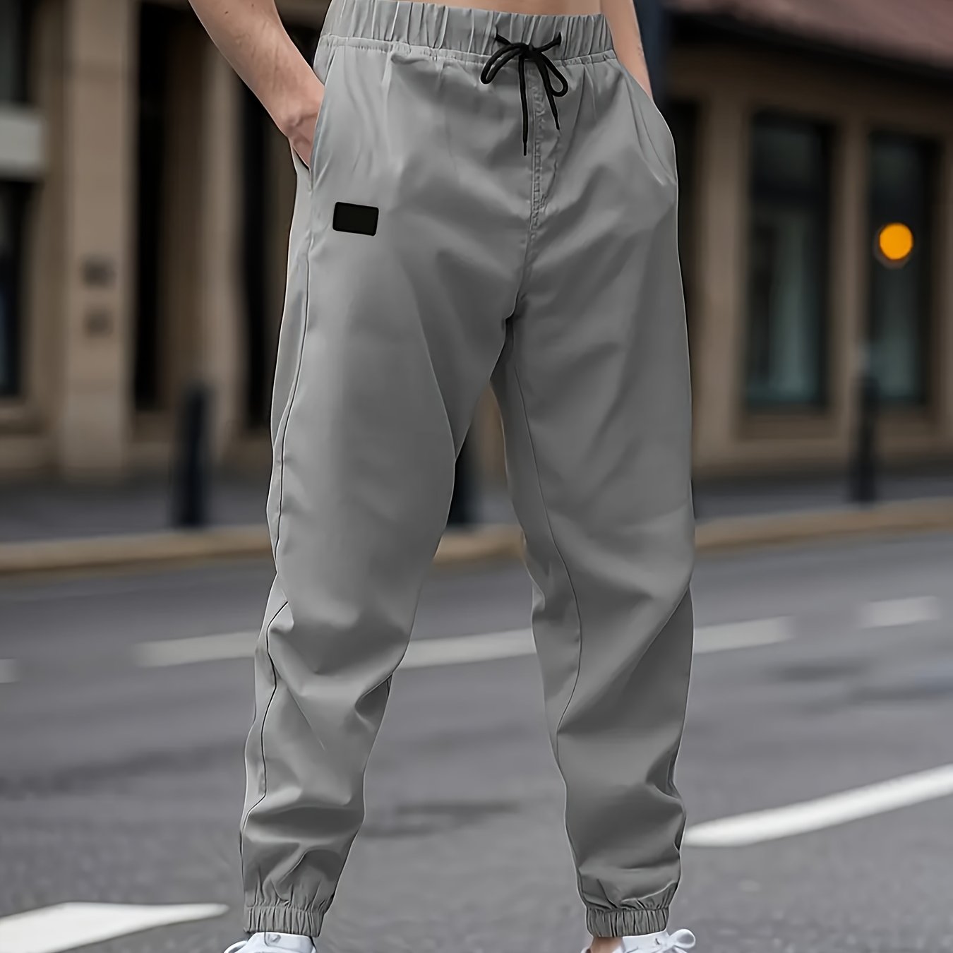 1pc Men'S Casual Cargo Pants, Solid Color Polyester Drawstring Waist, Non-Stretch Woven Fabric, Regular Fit, Polyester Lined, Perfect for Weekend Casual Wear