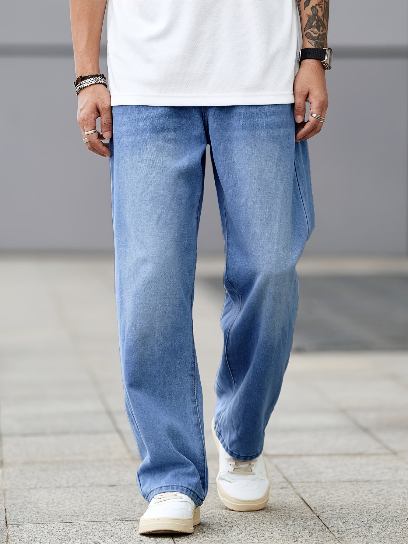 Men's Loose Fit Wide Leg Jeans, Men's Stylish Comfy Denim Pants, Versatile For Four Seasons