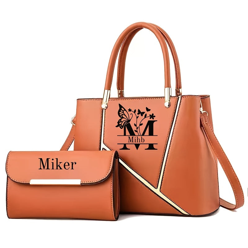 Elegant PU Leather Letter Tote with Adjustable Strap for Women