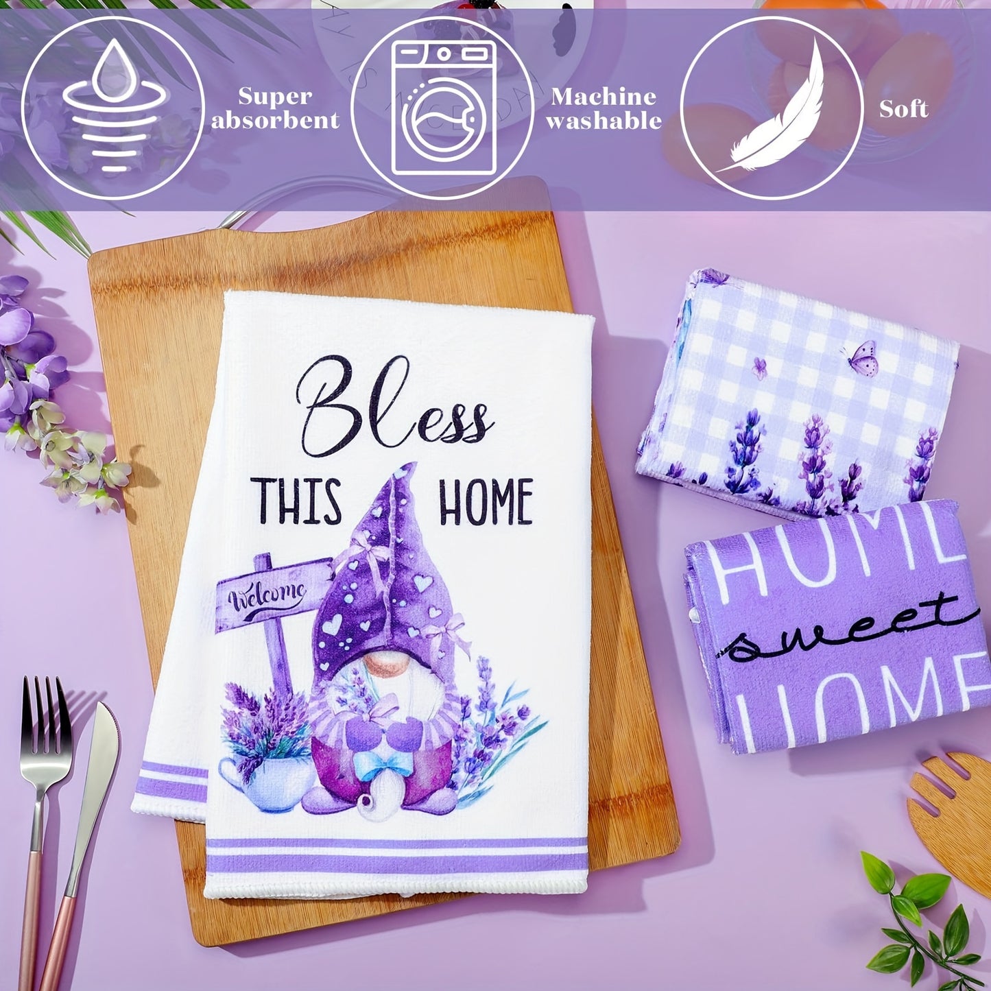 4/6 հատ Lavender Խոհանոցային սրբիչների հավաքածու, սպասքի սրբիչ, զվարճալի ֆերմայում գյուղական ոճի լոգարանի ձեռքի սրբիչ, կարող է օգտագործվել որպես տոնական լոգարանի նվեր, 60,96 x 40,64 սմ Մանուշակագույն, նարդոս