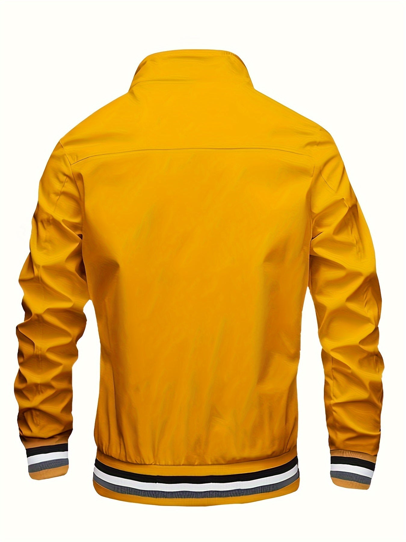 Lightweight And Trendy Men's Long Sleeve Zipper Jacket With Stand Collar, Pockets And Stripe Pattern Pieces, Suitable For Spring And Autumn Outdoors Activities
