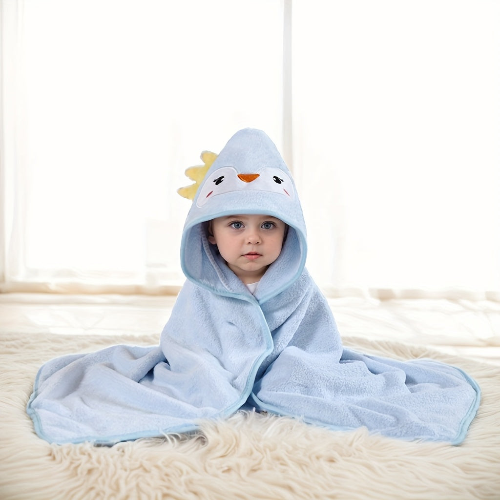 Ultra-Soft Coral Fleece Youngsters' Hooded Bath Towel with Cute Cartoon Animal Design - Super Absorbent & Skin-Friendly, Perfect for Swimming and Showering, Available in White/Blue/Pink/Black, Youngsters's Hooded Towel