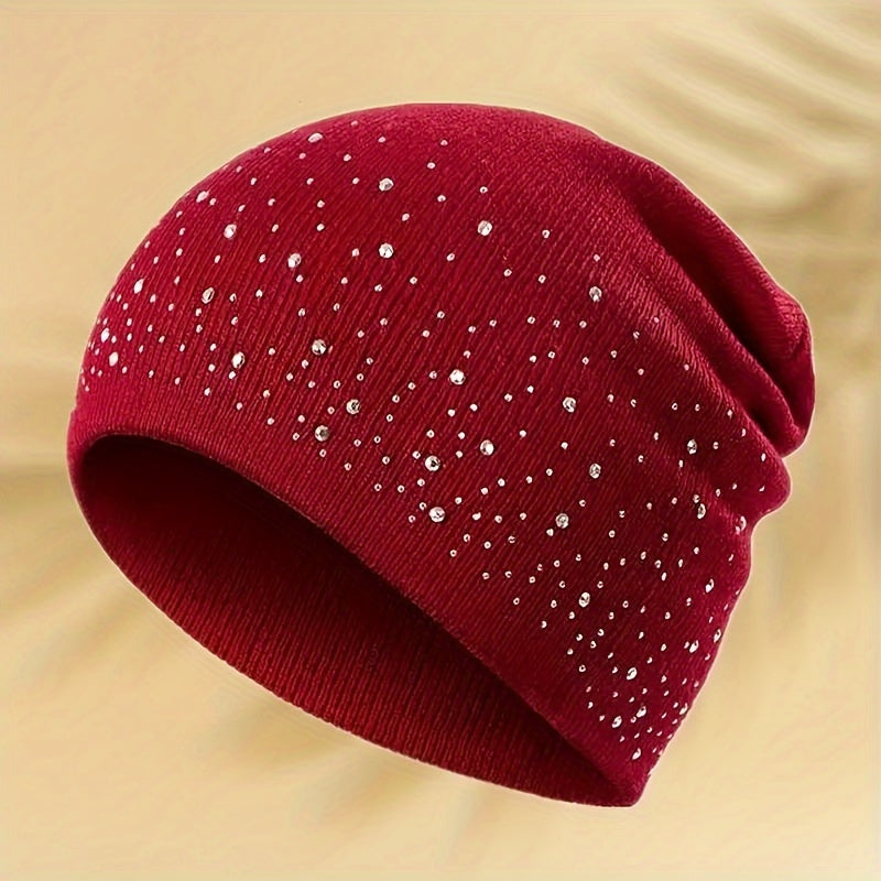 Y2K-Inspired Sparkling Rhinestone Beanie for Women - Breathable, Lightweight Knit Skull Cap with Elastic Fit, Perfect for All Seasons & Outdoor Adventures