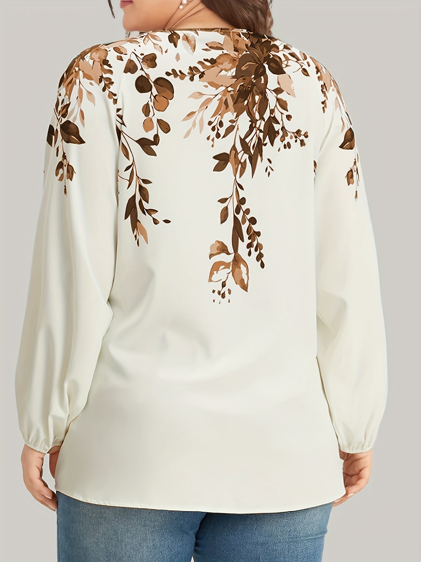 Plus Size Floral Print Blouse, Casual V Neck Long Sleeve Blouse For Spring, Women's Plus Size Clothing