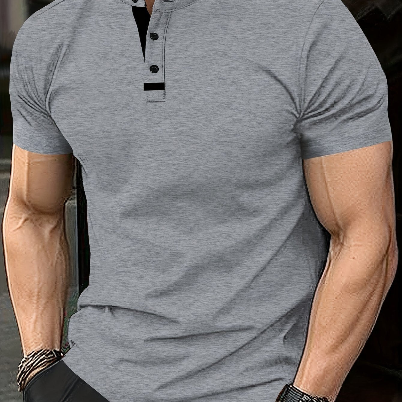 Men's Casual Red Shirt - Short Sleeve, Round Neck with Button Detail, Lightweight Polyester Blend, Ideal for Golf & Casual Attire, Machine Washable