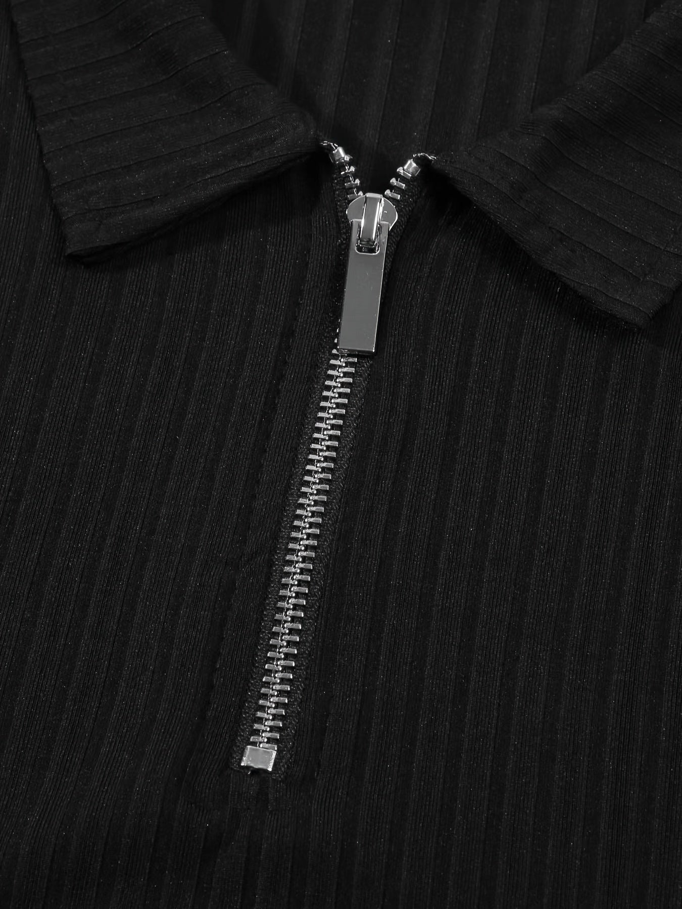 Men's Casual Sports Ribbed Long Sleeve Zipper Lapel Golf Shirt, Spring And Fall