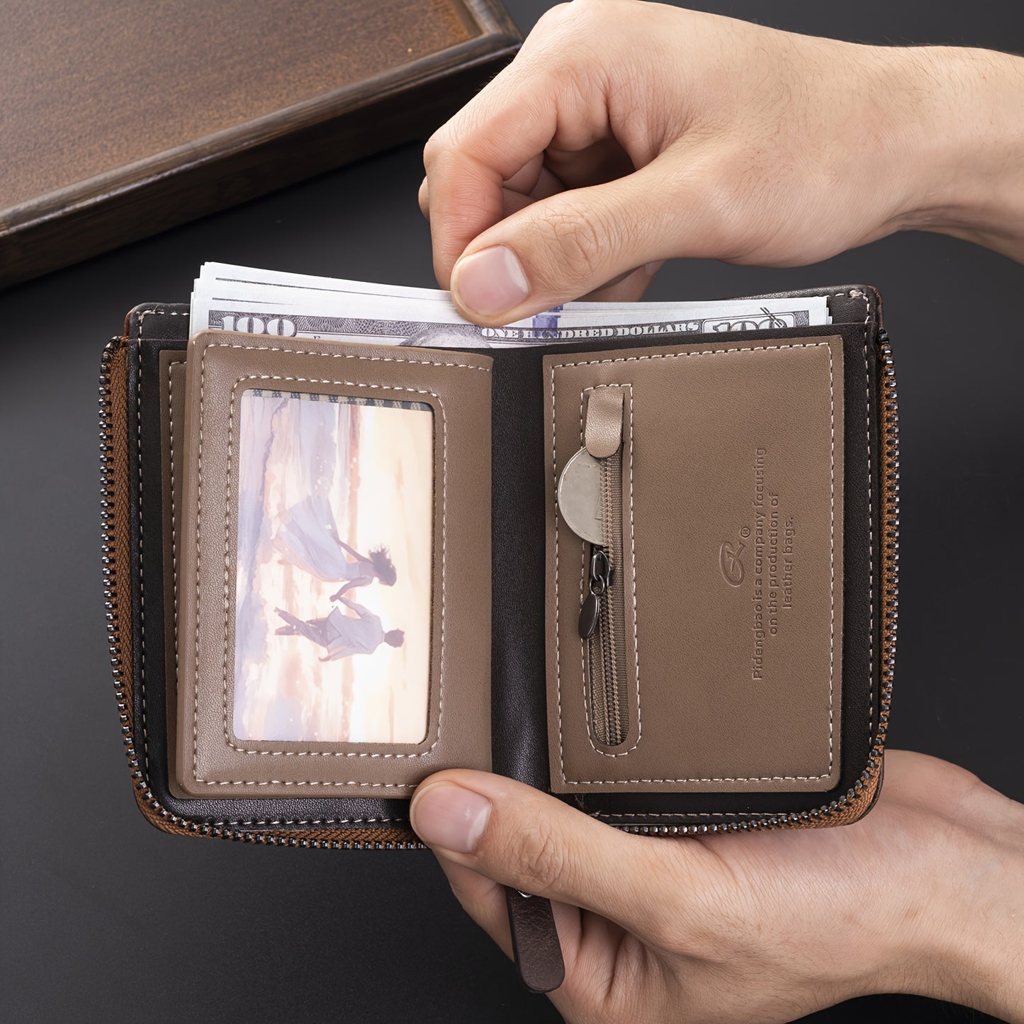 1pc Men's Retro Short Wallet, Multifunctional Fashion Zipper PU Leather Wallet, Ideal Gift For Men