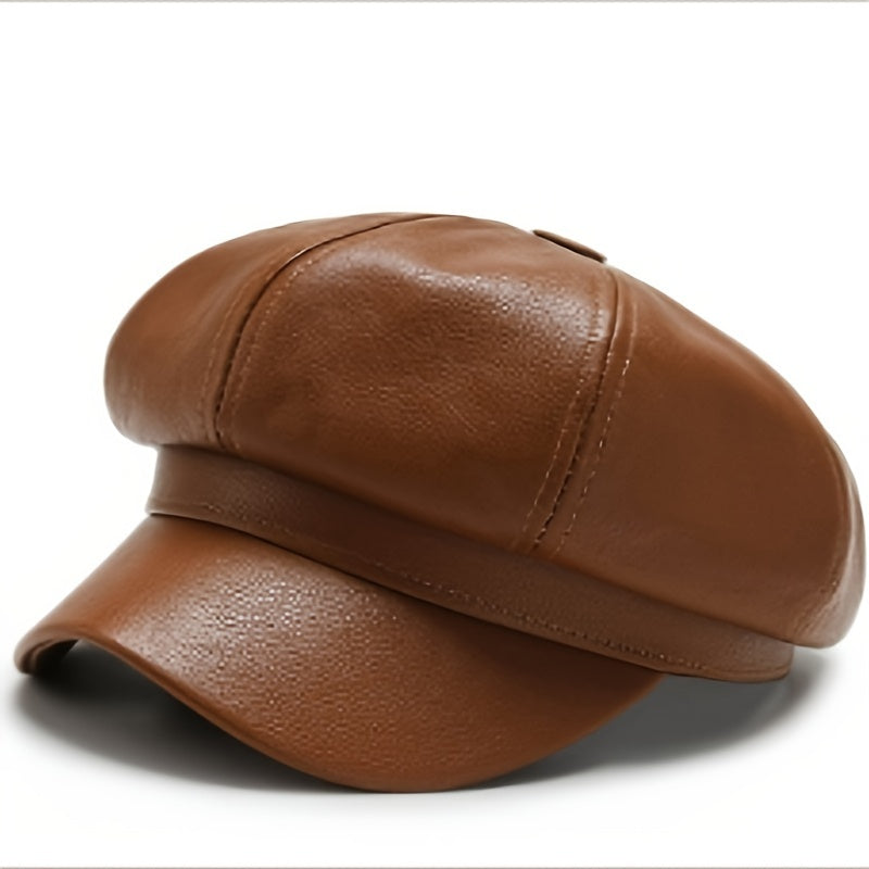 PU Leather Beanie Hat For Women, Waterproof, Round Bucket Hat With Faux Fur Pom Pom, Stylish Winter Hat For Fall/Winter/Spring