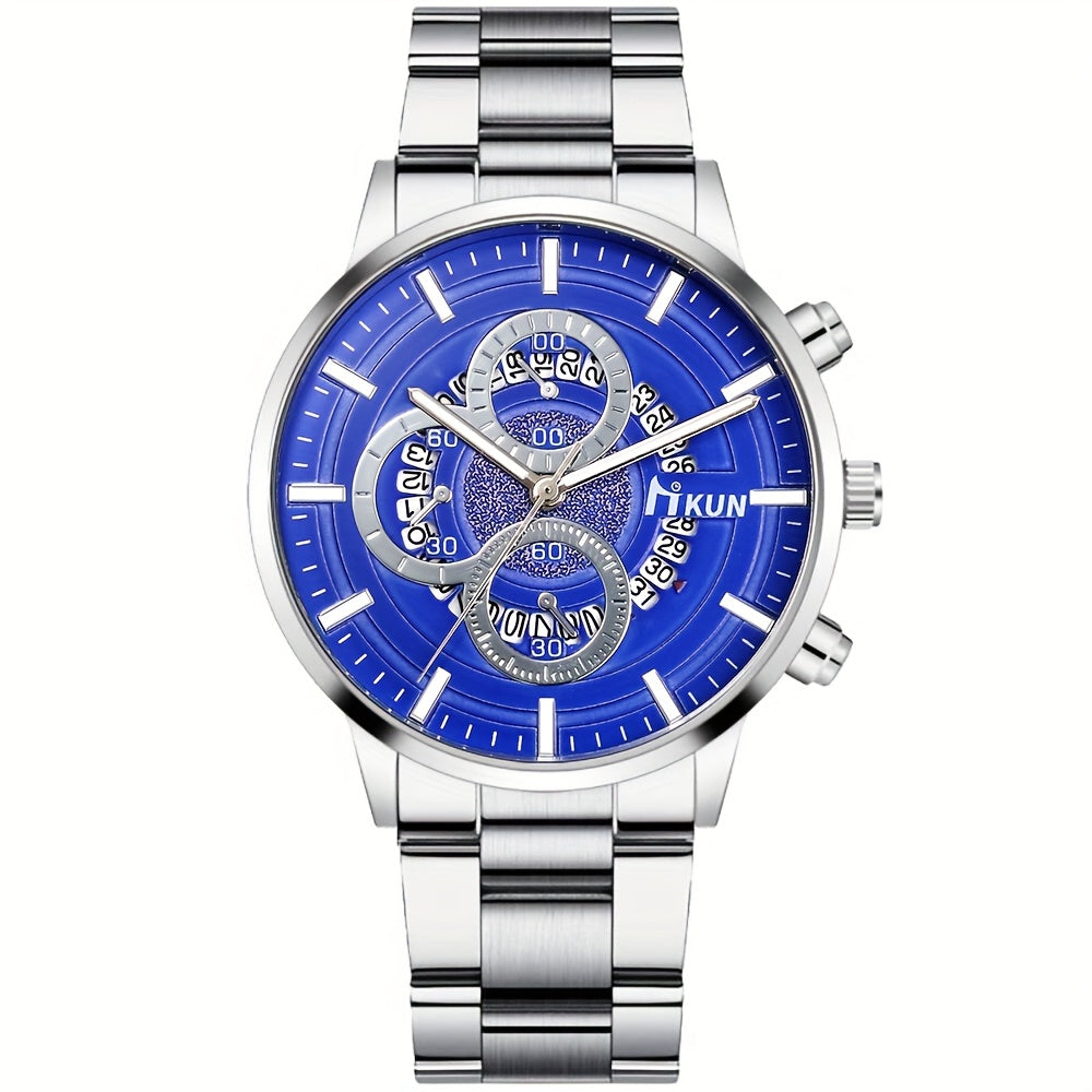 Men's Set, Alloy Blue Dial Watch + Perfume + Prayer Beads, Blues Style