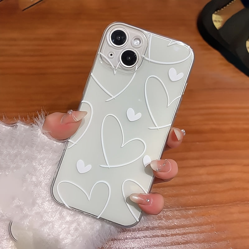 A Transparent Case with a Cute Heart Pattern Made of TPU, Providing Full Protection And Precise Fit for Apple Iphone Models 6/7/8/X/Xs/Xr/Xs Max/11/12/13/14/15/16 Pro Max.