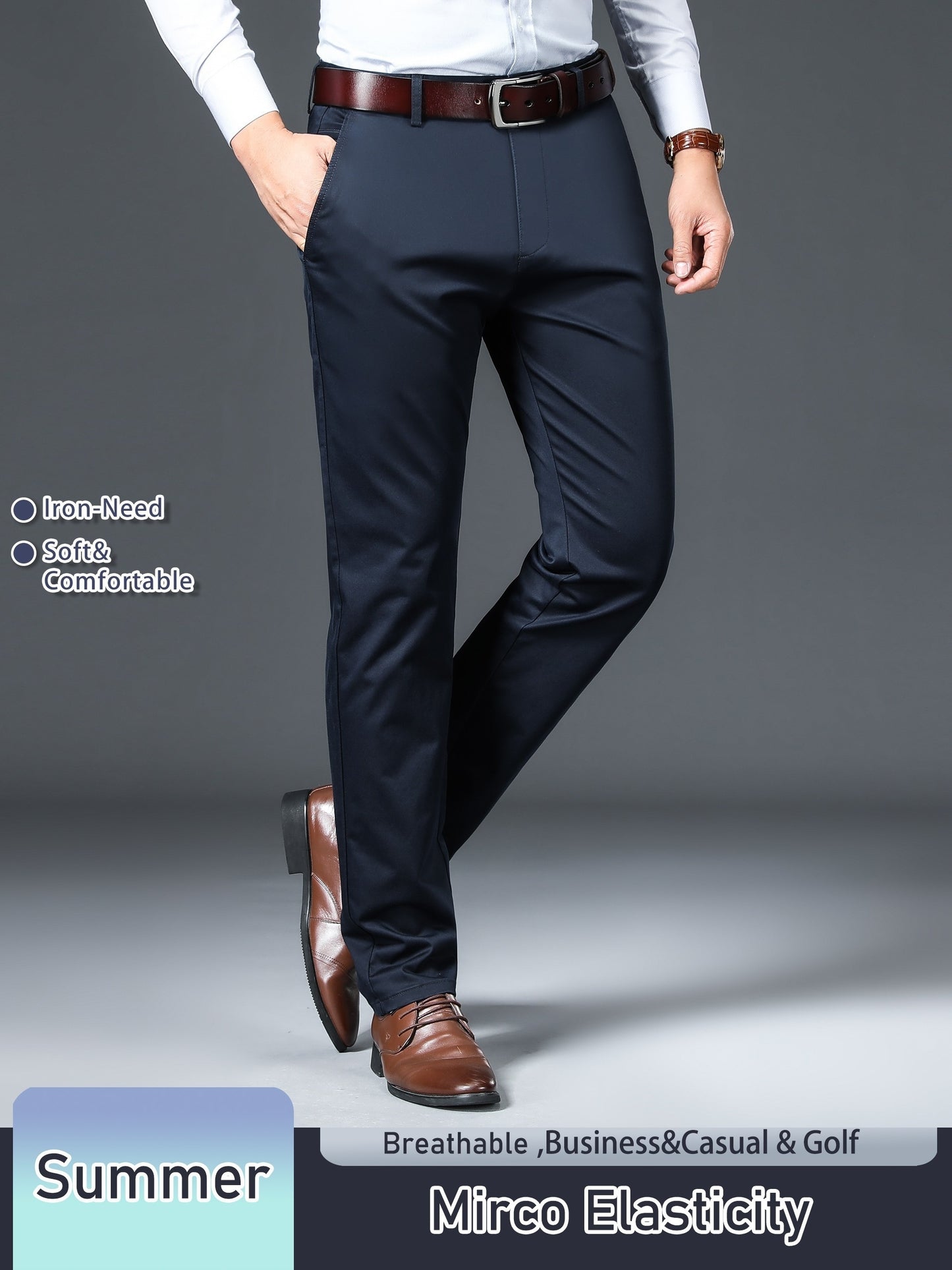 Men's Solid Color Straight Leg Business Style Cotton Blend Pants, Casual Comfy Breathable Outdoor Trousers As Gift