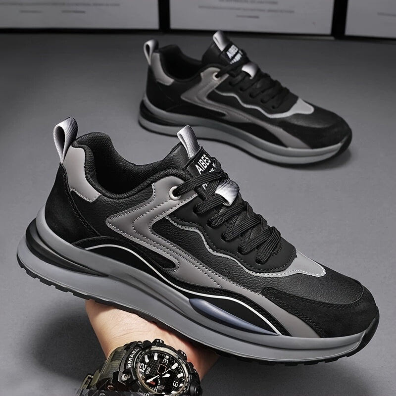 Men'S Lightweight Breathable Sneakers - Black Gray Low-Top Lace-Up Shoes with Non-Slip PVC Sole, Durable Casual Sneakers for Running, Walking Casual Attire, Running Shoes