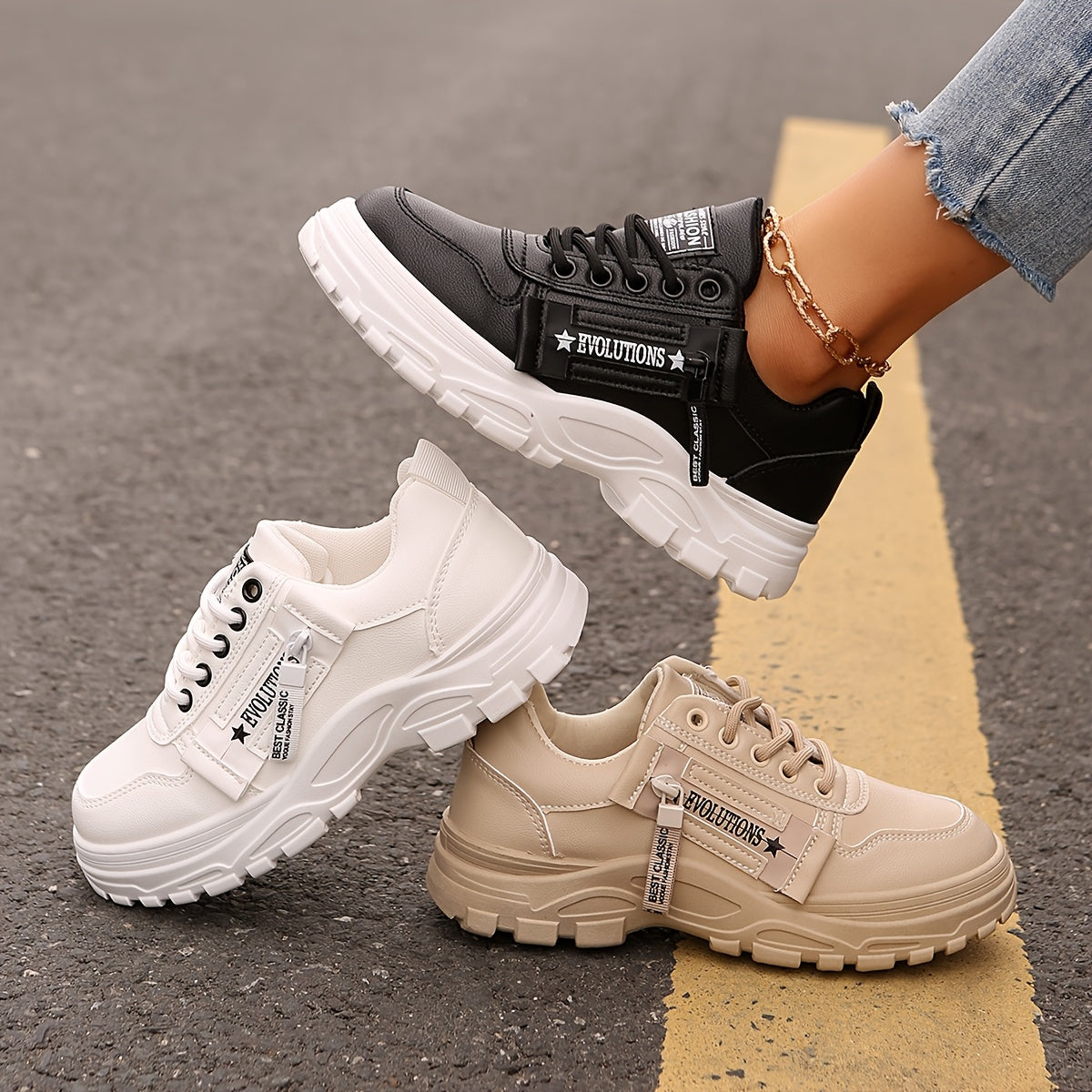 Women'S Breathable Knit Sneakers - Lightweight Thick Sole Casual Walking Shoes in White Black, Synthetic Cover Upper with Rubber Outsole, Lace-Up Low-Top Design for Indoor/Outdoor, Travel, Beach Shopping - Cute Gift for M