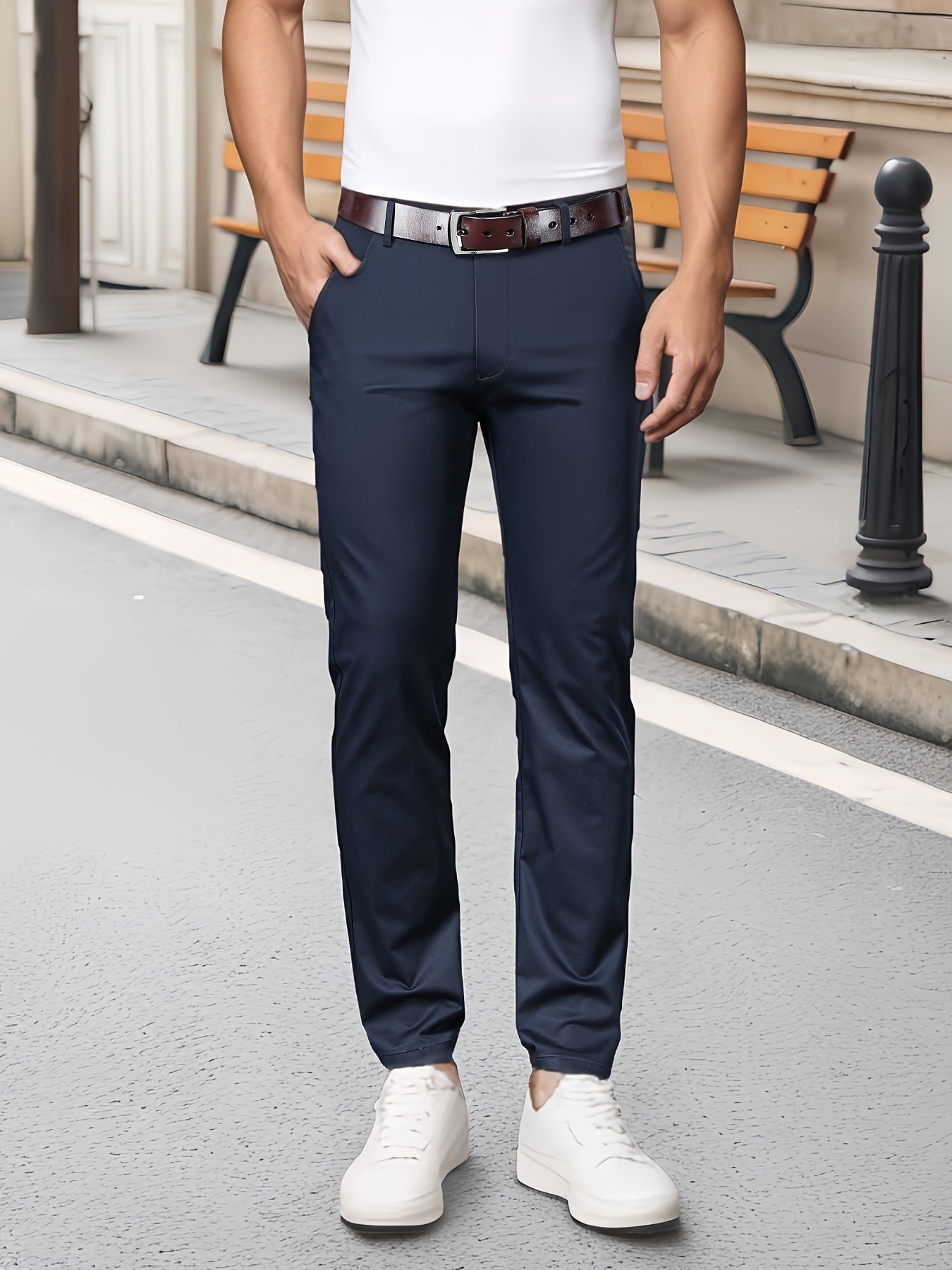 Men's Straight Leg Dress Pants, Men's Classic Design Pants for Business