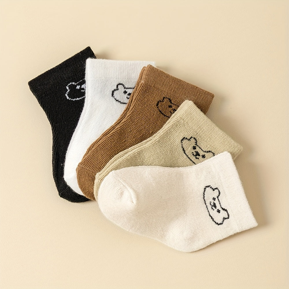 Baby Socks Cartoon Pattern & Solid Color Socks Newborn Toddler Boys Girls Baby Socks Kids Socks 5pairs/set