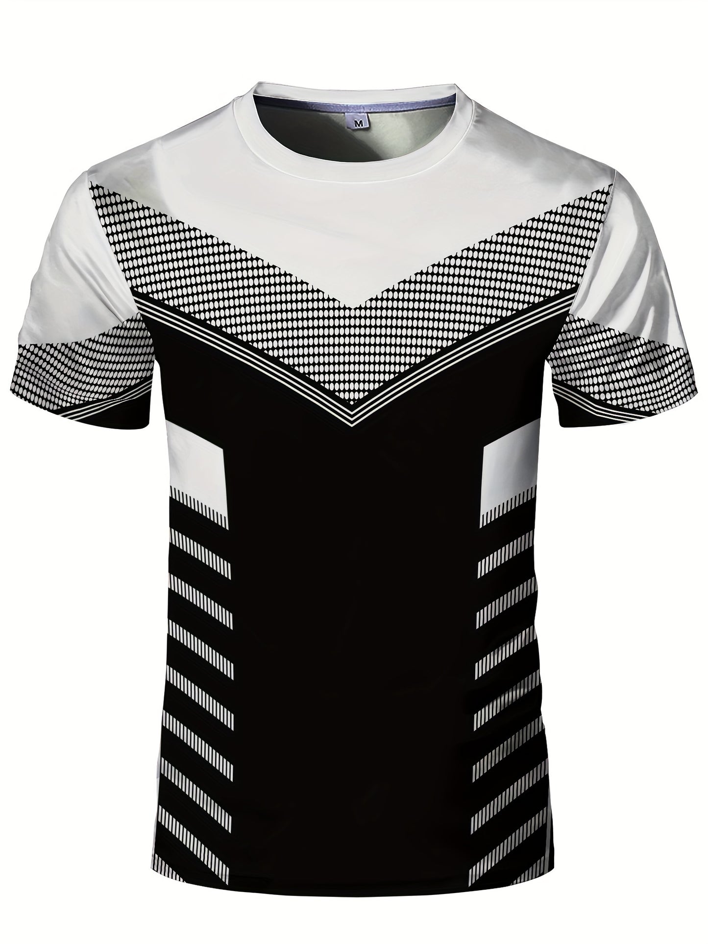 Men'S Geometric-Pattern Sports T-Shirt, Polyester Blend, Crew Neck, High Stretch, Short Sleeve, Quick-Dry, Tear-Resistant, Knit Fabric, Skinny Fit, with 3D Heat Sublimation for Running, Yoga, Training, Hiking, Casual & Athlet